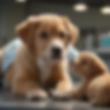 Veterinarian examining a puppy in clinic