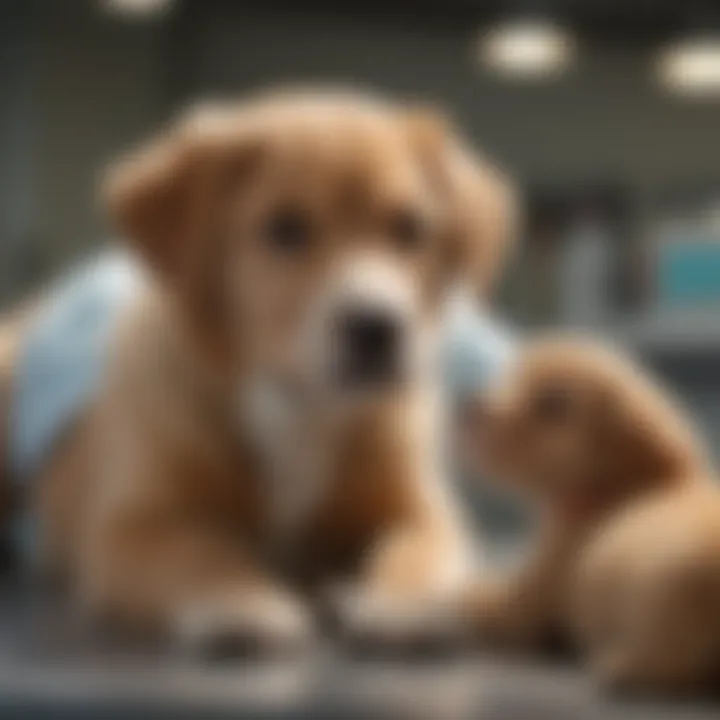 Veterinarian examining a puppy in clinic