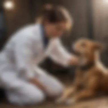 A veterinarian examining a dog in distress