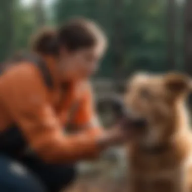 Pet owner performing first aid on a dog