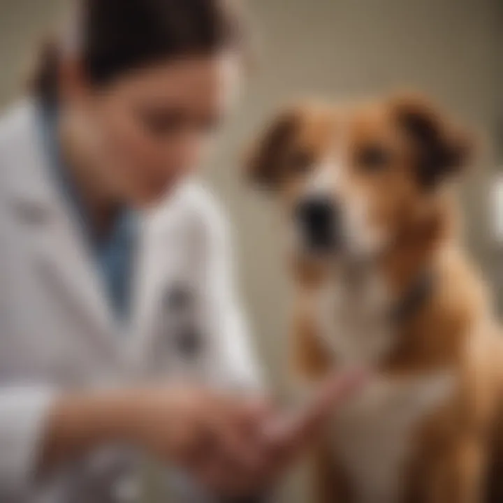 A veterinarian examining a dog for gastrointestinal issues