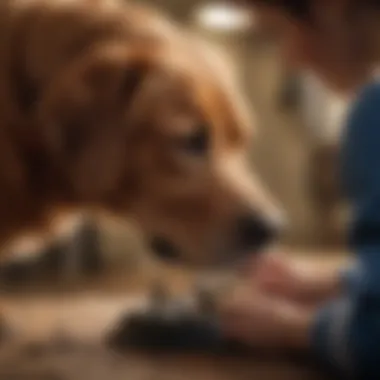 A veterinarian examining a dog