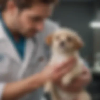 Veterinarian examining a puppy