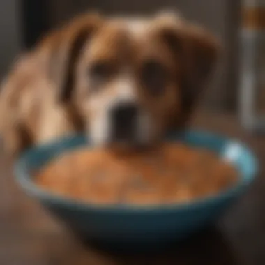 A bowl filled with dog food and fresh water