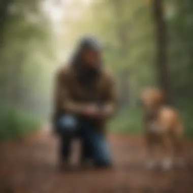 An owner assisting a dog during a gentle exercise routine