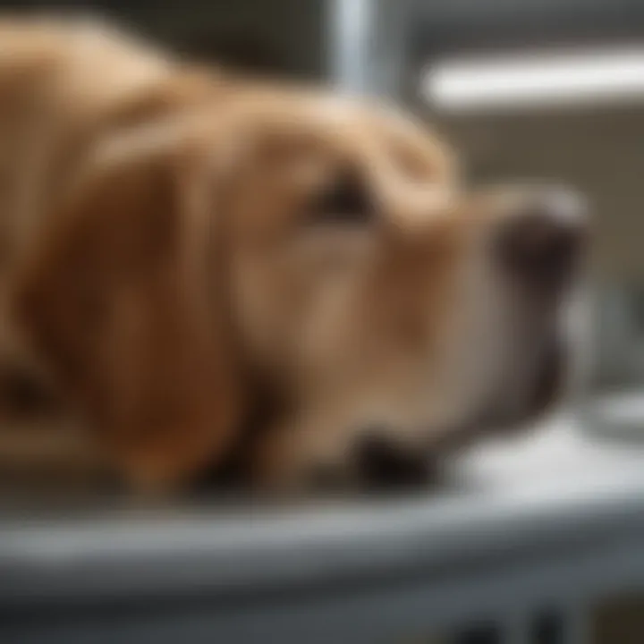 A dog receiving veterinary care during a check-up