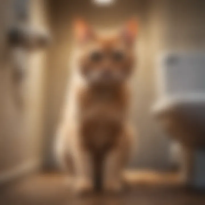 A cat exhibiting signs of discomfort while urinating