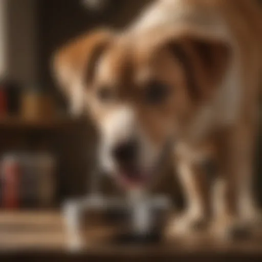 A close-up of a happy dog drinking water from a bowl