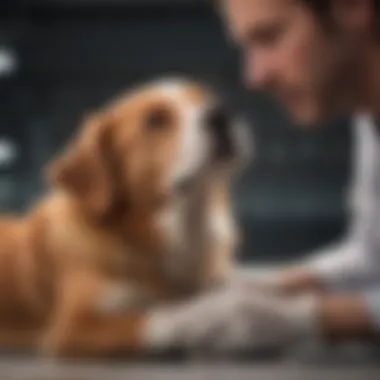 Veterinarian examining a dog's abdomen for blockages