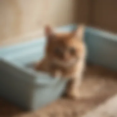 Close-up of a cat's litter box with unusual markings