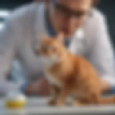 A cat with a veterinarian examining its urinary health