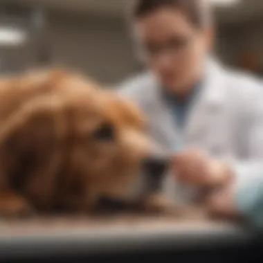 Veterinarian performing an examination on a dog to diagnose obstruction