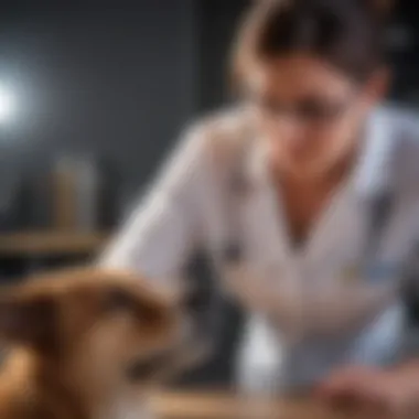 Veterinary professional explaining laser therapy to a pet owner.