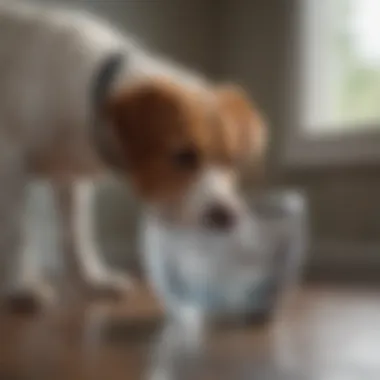 A glass of fresh water beside a dog bowl