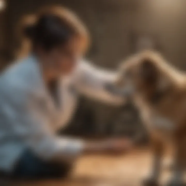 A veterinarian examining a dog