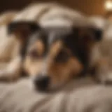 A serene dog resting comfortably on a blanket, showing signs of recovery from diarrhea.