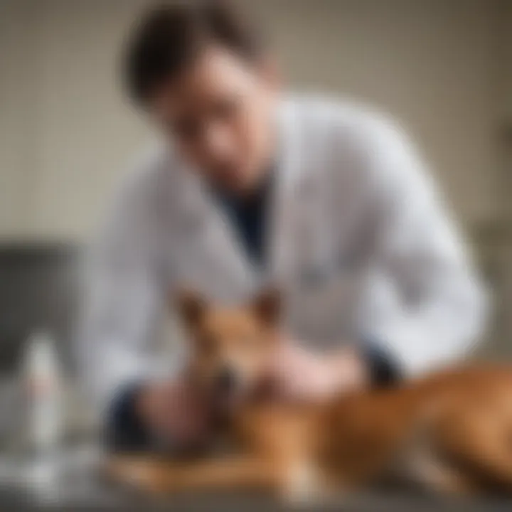 Veterinarian examining a dog for health issues related to diarrhea