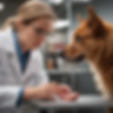 A veterinarian examining a dog, representing professional care.