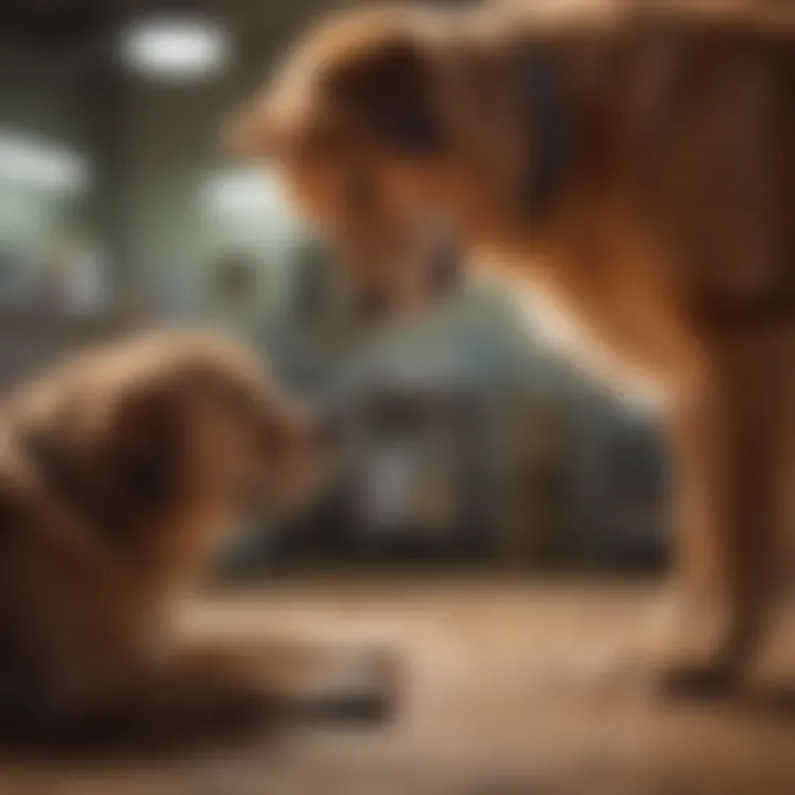 Veterinarian examining a dog with gastrointestinal symptoms