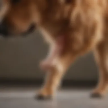 A veterinarian examining a dog's hip joint.