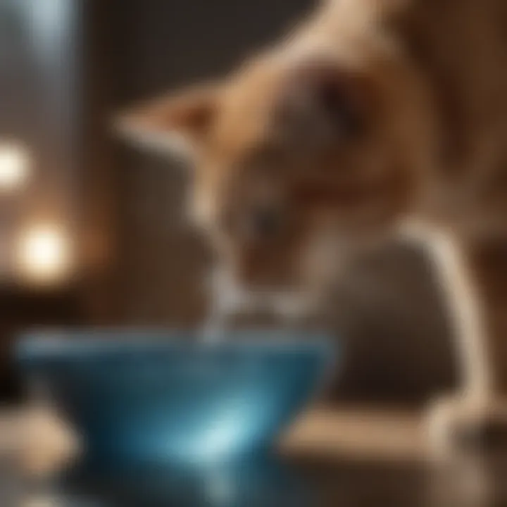 Cat drinking water with a bowl