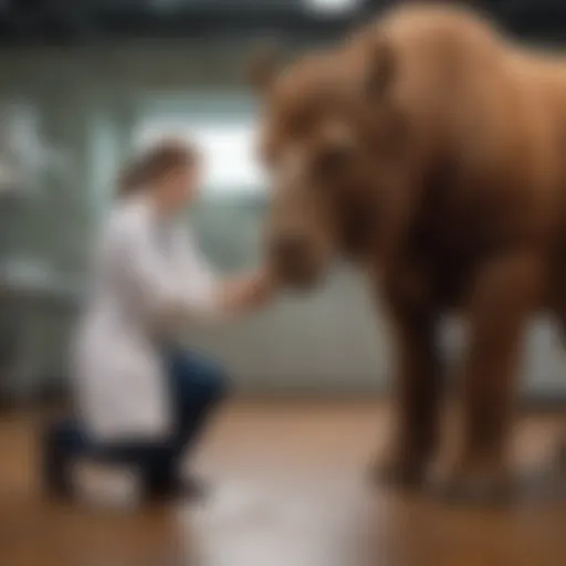 Veterinarian examining a large animal in a clinical setting