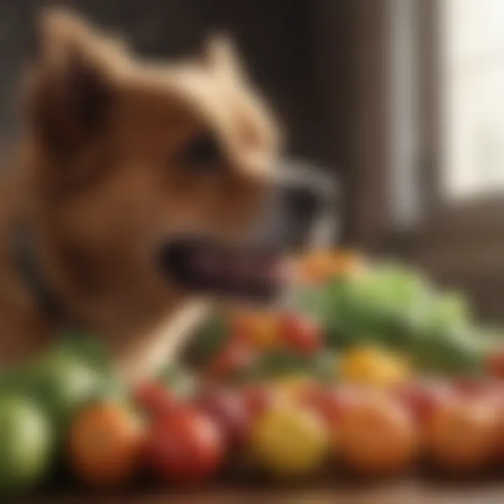 Fresh fruits and vegetables suitable for dogs