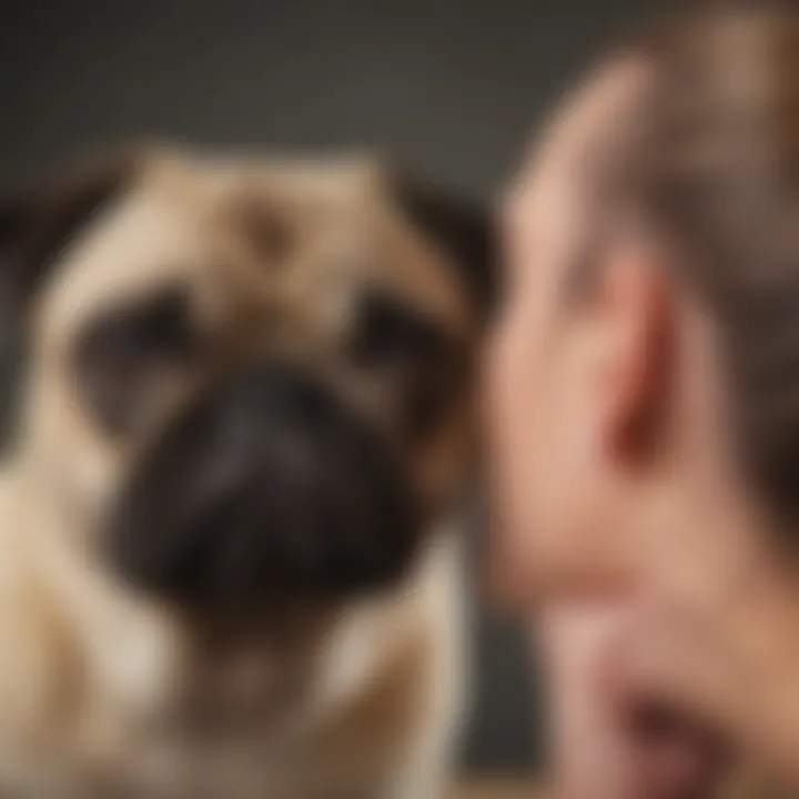 Veterinarian examining a pug's ear for infection