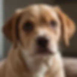 A concerned puppy looking up at its owner, showcasing the bond between them during a health concern.