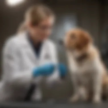 Veterinarian examining a dog for Lyme disease symptoms during a checkup.