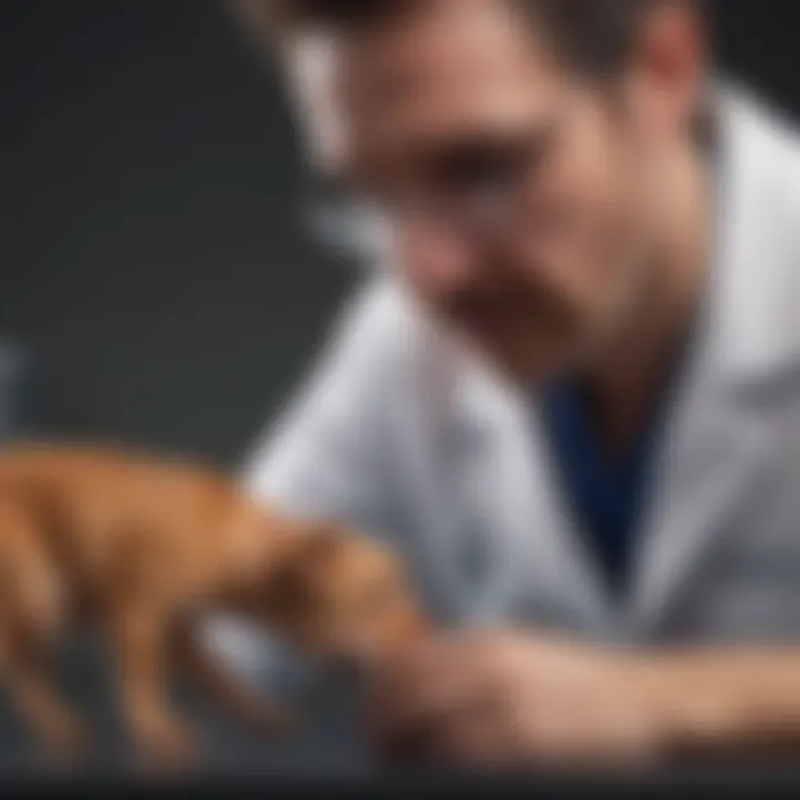 Veterinarian examining a pet with suspected intestinal blockage