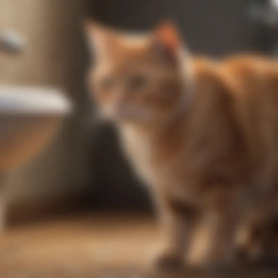 A cat displaying signs of discomfort while urinating