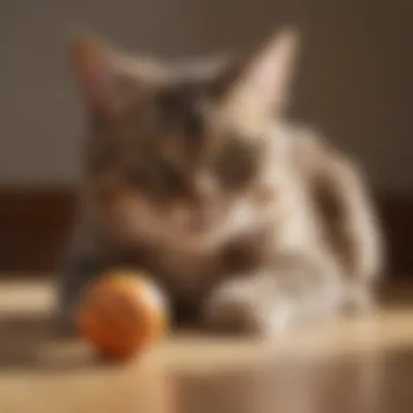 Happy cat playing with a toy