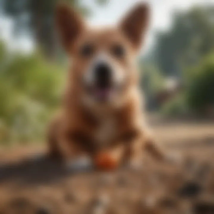 A happy dog playing outside, representing good health