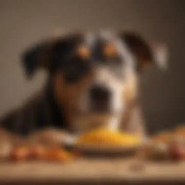 Dog enjoying a variety of fiber-rich foods for digestive improvement.