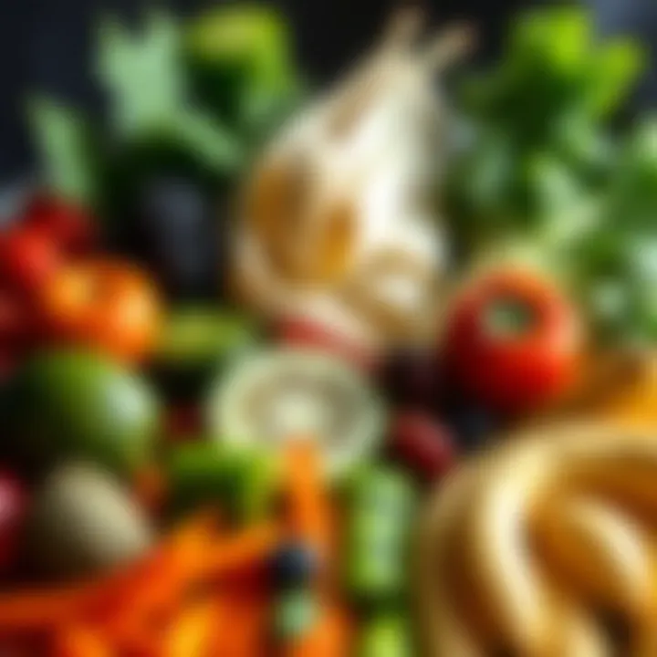 A vibrant spread of high-fiber foods including fruits and vegetables.
