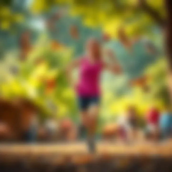 An illustration depicting various physical activities that enhance gut health.