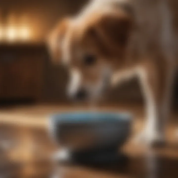 A dog happily drinking water from a bowl