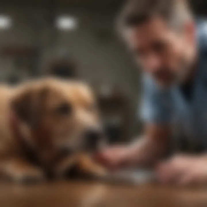 A veterinarian examining a dog