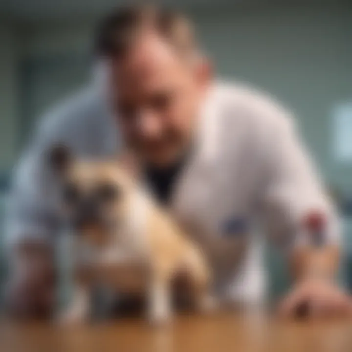 Veterinarian examining a French Bulldog for hip dysplasia