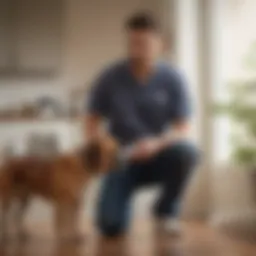 A concerned pet owner examining their dog for signs of diarrhea