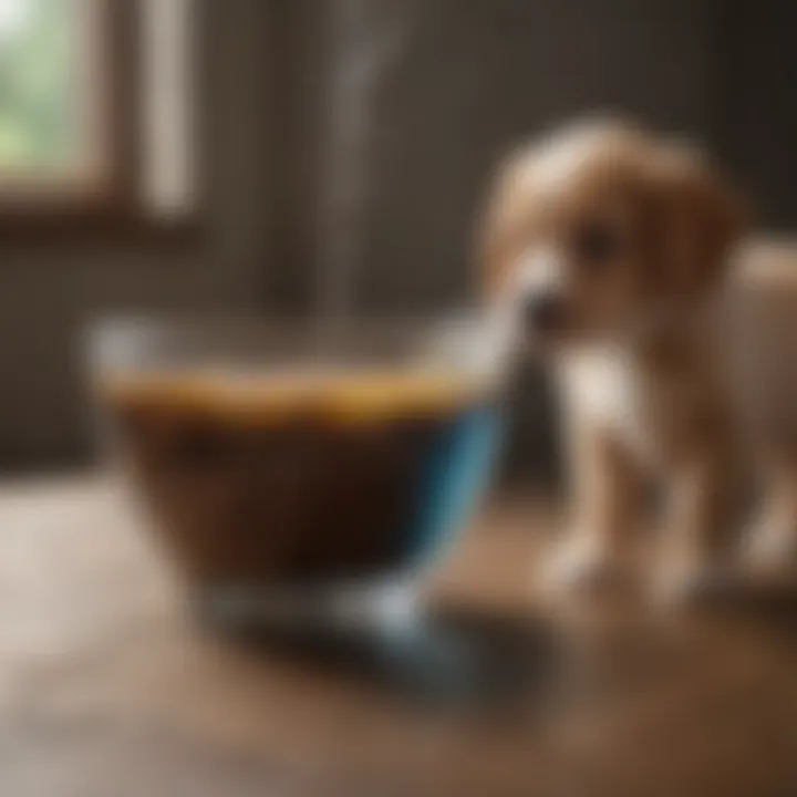 A bowl of nutritious puppy food and water, ensuring hydration.