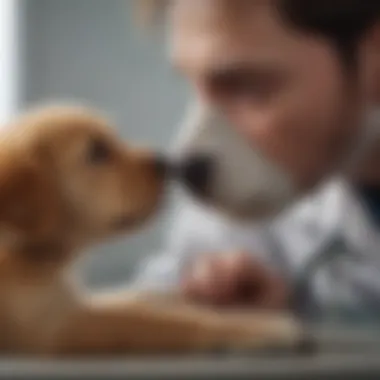 Veterinarian examining a puppy for health issues.