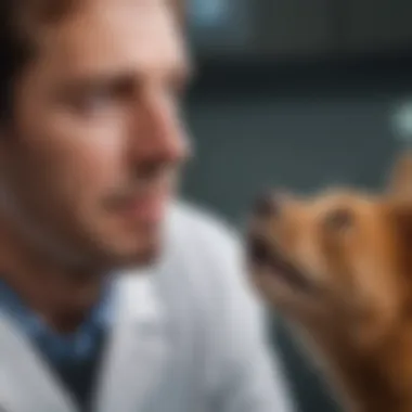 Veterinarian examining a pet for intestinal blockage