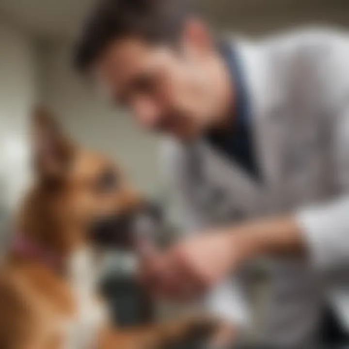 A veterinarian examining a dog for health concerns.