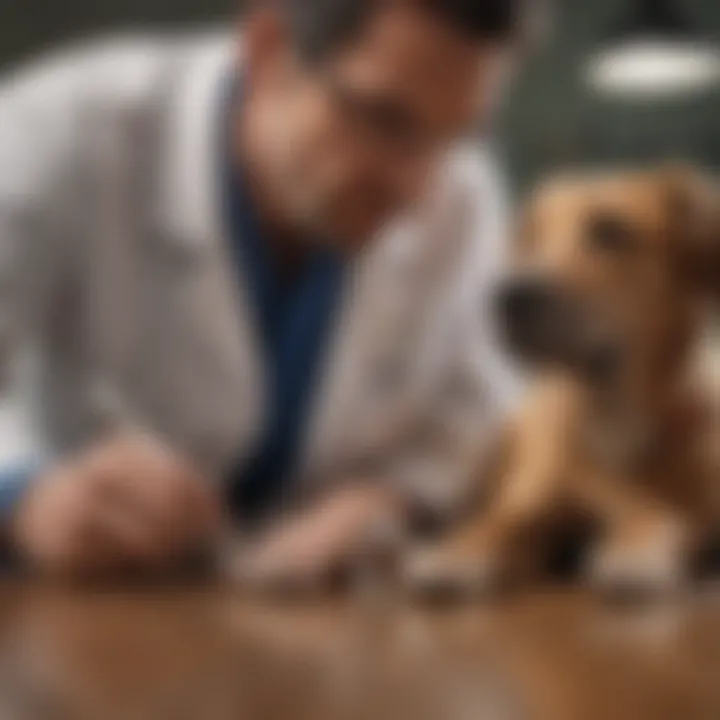 A veterinarian examining a dog for gastrointestinal problems