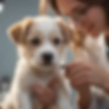 A veterinarian examining a puppy, showcasing professional care.