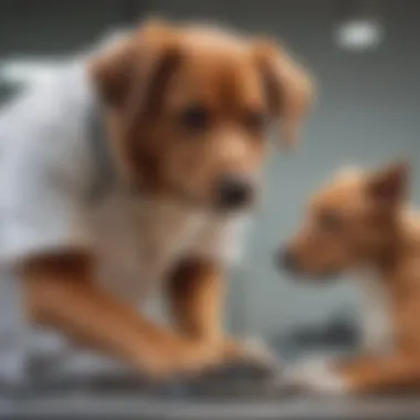 A dog receiving a veterinary check-up focusing on ear health.