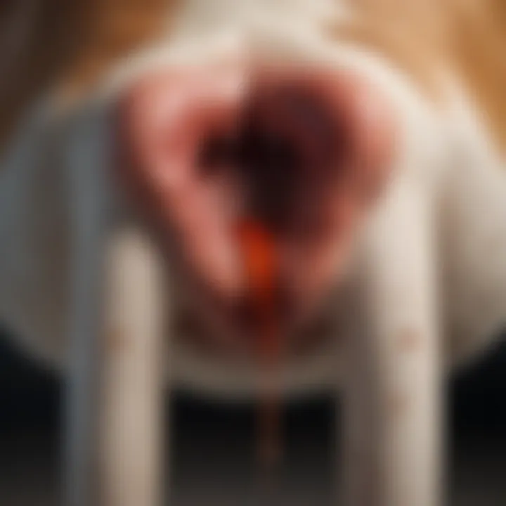 A close-up view of a dog's stool showing signs of blood.