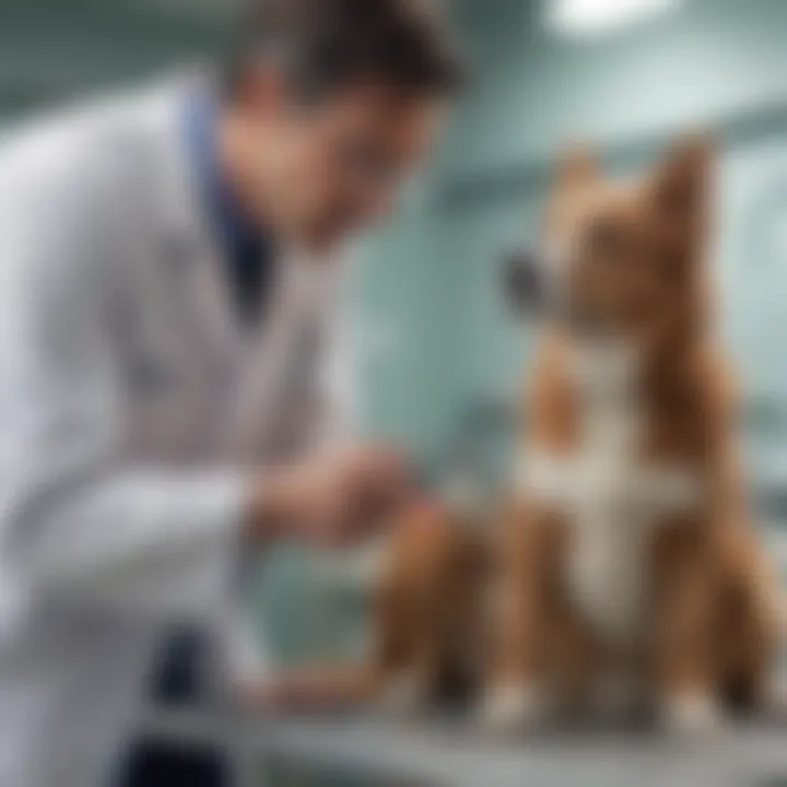 Veterinarian examining a dog in a clinic.